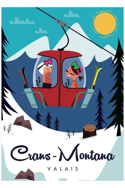 Universal Poster decorativ din lemn cu tablou Crans-montana Ski Resort