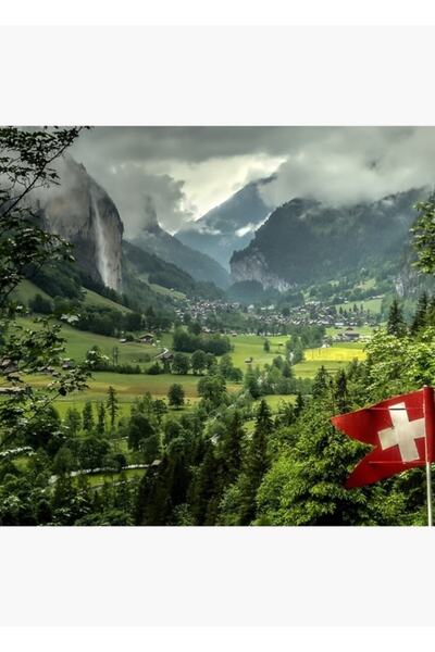 Universal Κοιλάδα Λάουτερμπρουνέν, Ελβετία, Ξύλινη Διακοσμητική Αφίσα Τέχνης