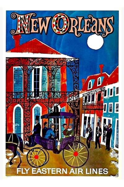 Universal East Airlines; Zbor către New Orleans, afiș decorativ din lemn impr...