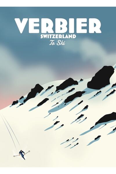 Universal Poster Verbier Elveția Schi Tablou Poster din lemn Decorativ