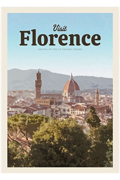 Universal Vizitați Florența Tablou decorativ din lemn cu poster