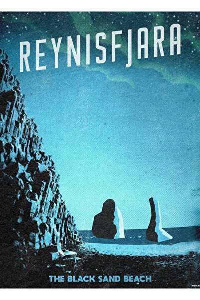 Universal Διακοσμητική ξύλινη αφίσα με εικονογράφηση της ακτής με μαύρη άμμο ...