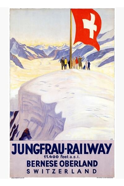Universal Ελβετική αφίσα σιδηροδρομικής γραμμής Jungfrau, ξύλινη διακοσμητική...