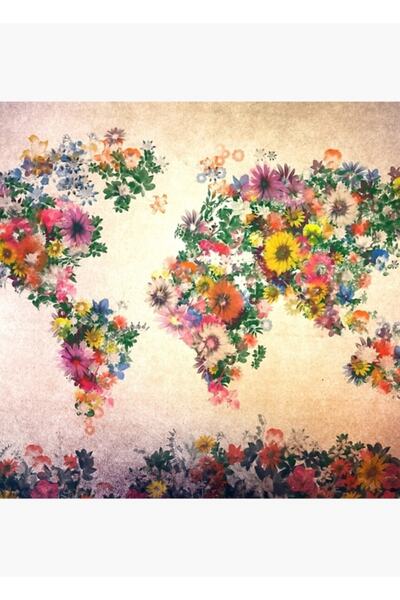 Universal Harta Lumii Floare 4 Tablouri Poster din lemn decorativ