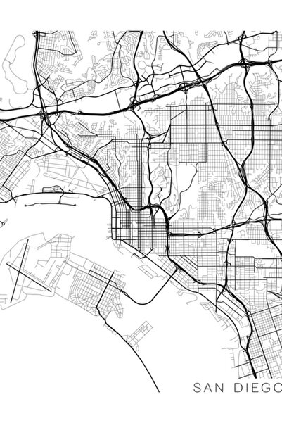 Universal Harta San Diego, SUA - Poster decorativ din lemn, alb-negru