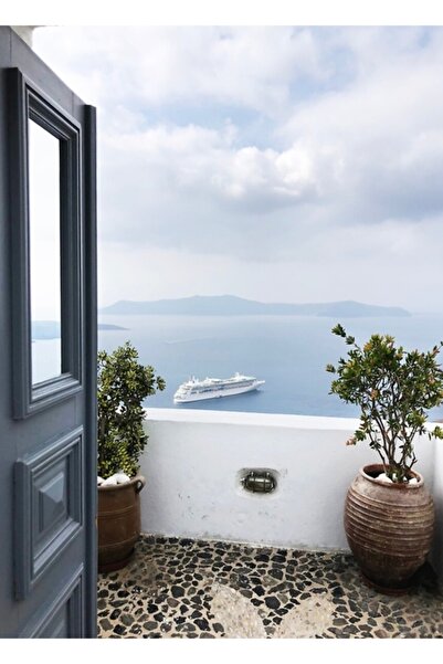Universal Vedere de la balcon asupra oceanului în Santorini, Grecia Tablou Po...