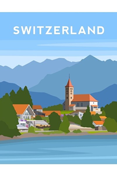 Universal Ελβετία, Ελβετική Εξοχική Ξύλινη Αφίσα Ζωγραφικής Διακοσμητική