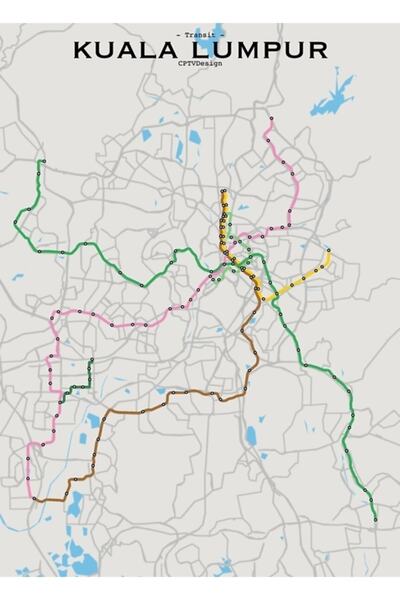 Universal Διακοσμητική ξύλινη αφίσα με χάρτη μεταφορών της Κουάλα Λουμπούρ