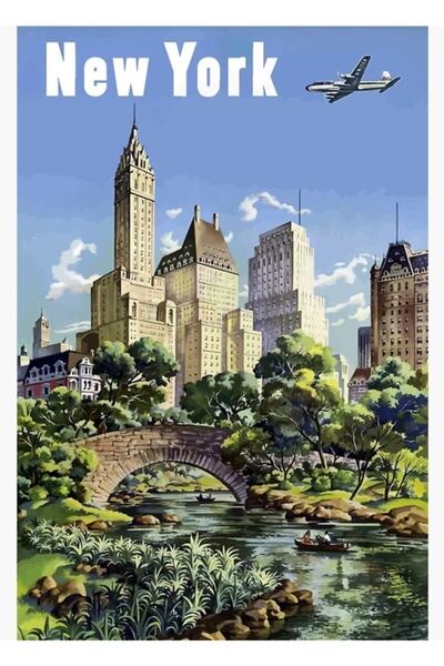 Universal Νέα Υόρκη Skyscrapers Air Travel Painting Ξύλινη αφίσα διακοσμητική