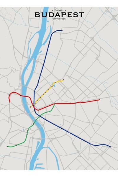 Universal Χάρτης διαδρομών της Βουδαπέστης Ξύλινη διακοσμητική αφίσα