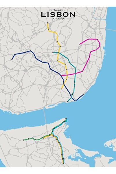 Universal Χάρτης διαδρομών της Λισαβόνας Ξύλινη διακοσμητική αφίσα