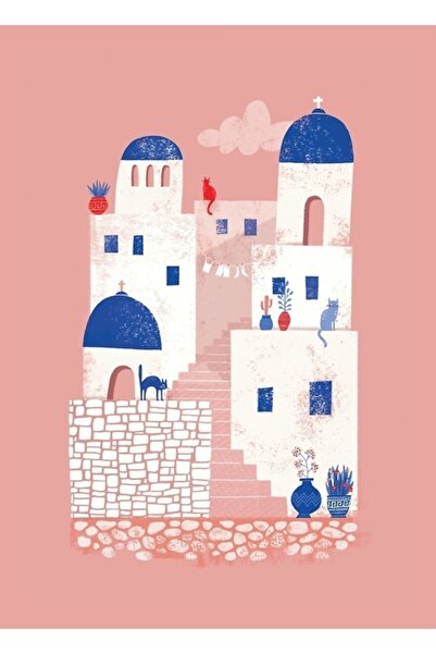 Universal Σαντορίνη, Ελληνικό Νησί, Λευκά Σπίτια και Γάτες, Ξύλινη Διακοσμητι...