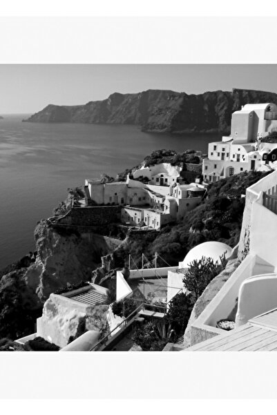 Universal Βράχια της Σαντορίνης ~ Ασπρόμαυρη Ξύλινη Αφίσα Διακοσμητική