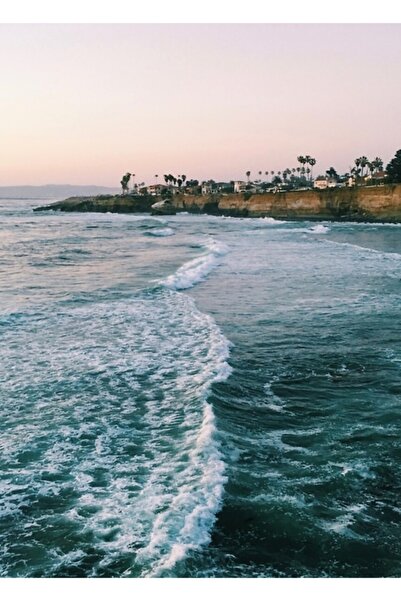 Universal Vedere de la malul scarpului la mare cu valuri de ocean, tablou dec...