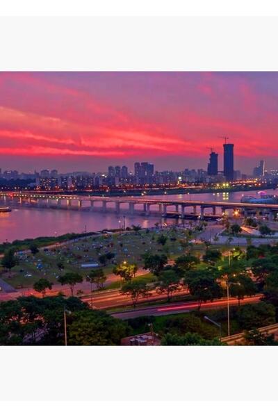 Universal Poster decorativ din lemn cu pictură coreeană cu apus de soare de v...