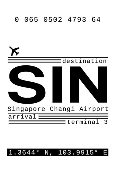 Universal Sine Singapur Changi aerodrom Tablica pozivnih znakova Drveni poste...