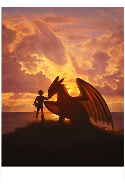 Universal Poster decorativ din lemn cu dragoni la apus de soare