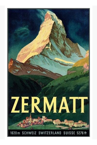 Universal Ελβετία Ζέρματ Ταξιδιωτική Αφίσα 1933 Ξύλινη Διακοσμητική Αφίσα Ζωγ...