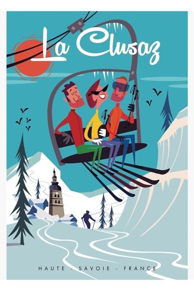 Universal Poster de schi La Clusaz, tablou decorativ din lemn