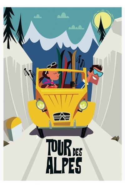 Universal Tablou decorativ cu poster din lemn, Turul Alpilor