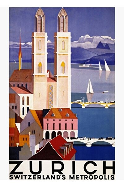 Universal Poster de călătorie Zurich Tablo Poster din lemn decorativ