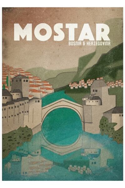 Universal Επιτραπέζια αφίσα ταξιδιού Μόσταρ, Ξύλινη διακοσμητική αφίσα