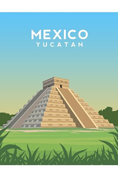 Universal Μεξικό - Ξύλινη διακοσμητική αφίσα με εικονογράφηση του Chichen Itz...