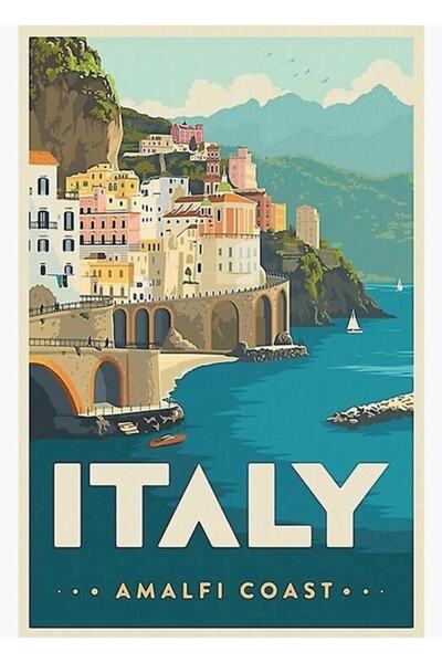 Universal Ιταλία Ακτή Αμάλφι Ξύλινη Διακοσμητική Αφίσα Ζωγραφικής