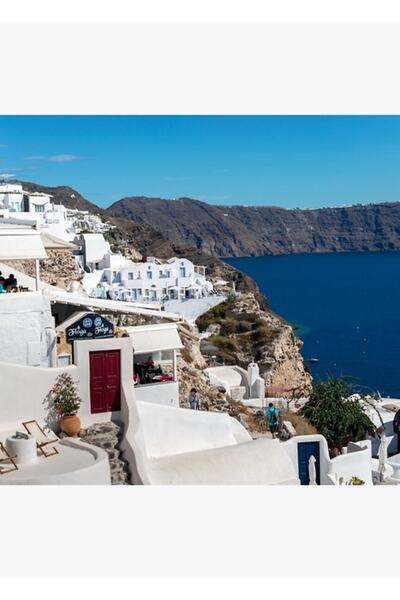 Universal Χωριό Οία στο νησί της Σαντορίνης, Ελλάδα Ξύλινη διακοσμητική αφίσα...