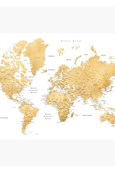 Universal Tablo Poster din lemn Harta lumii de culoare aurie cu orașe decorative