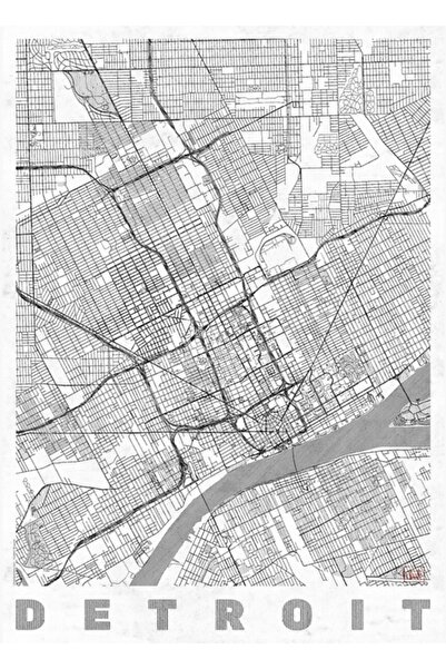 Universal Χάρτης της Ντιτρόιτ με γραμμικό σχέδιο Ξύλινη διακοσμητική αφίσα