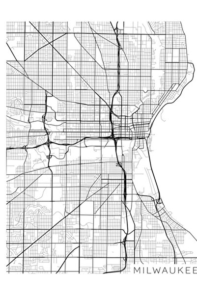 Universal Χάρτης της Μιλγουόκι, ΗΠΑ - Διακοσμητική αφίσα ασπρόμαυρου ξύλου