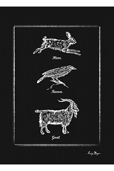 Universal Заек, гарван, коза - Декоративен дървен плакат с рисунка