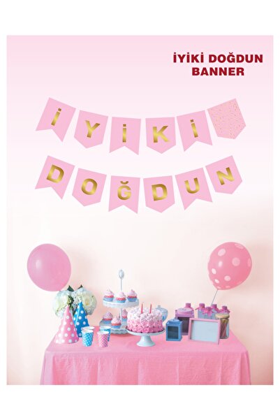 UĞUR BÖCEĞİ PARTY Πανό Ευχετήρια Εορτασμού Γενεθλίων με χρυσό γράμματα σε ροζ...