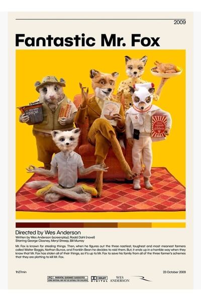 Universal Fantastic Mr. Fox Wes Anderson, Poster de film minimalist, Poster v...