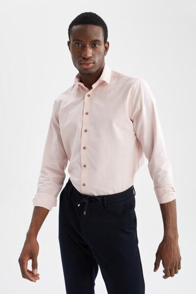 DeFacto Modern Fit Polo Neck Long Sleeve 100% Cotton Shirt