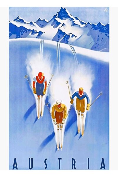 Universal Τρεις άτομα που κάνουν σκι στην Αυστραλία Ξύλινη διακοσμητική αφίσα...