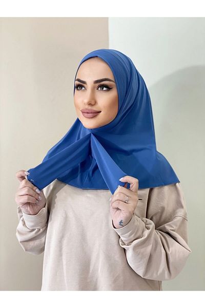 Organic Scarfs حجاب نسائي أزرق داكن مع مشبك للرقبة وطوق للرقبة حجاب بونيه نموذج وشاح شال مع قفل سريع