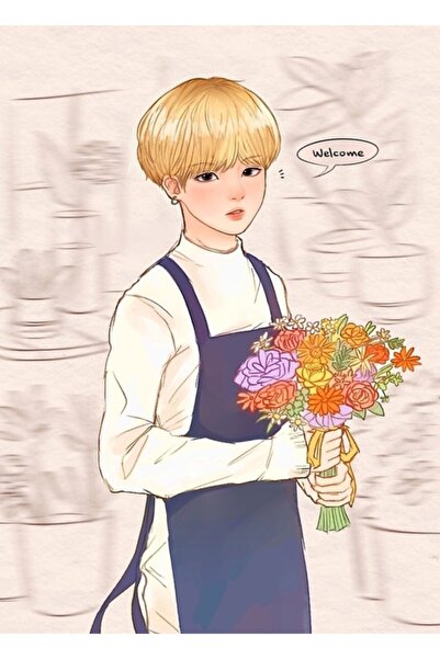 Universal Bts: Poster decorativ din lemn cu tablou Florist Yoongi Cod2828