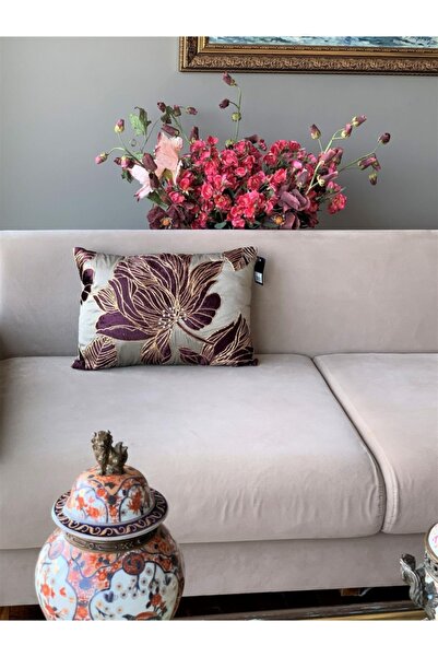 Lucky Art Възглавница с мотив на червени цветя Vz 007 в бордо