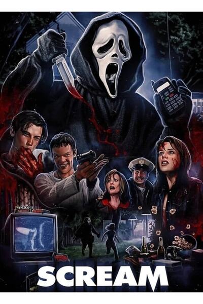 Universal Çığlık Korku Filmi Afiş Çizimi Tablo Ahşap Poster Dekoratif