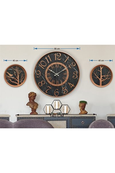 Markakanvas Bakır Metal Kasalı Mermer Desen Duvar Saati,daldaki Kuş,hayat Ağa...