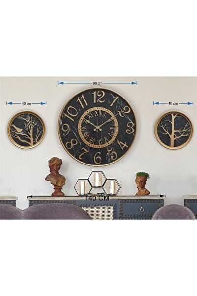 Markakanvas Altın Metal Kasalı Mermer Desen Duvar Saati,daldaki Kuş,hayat Ağa...