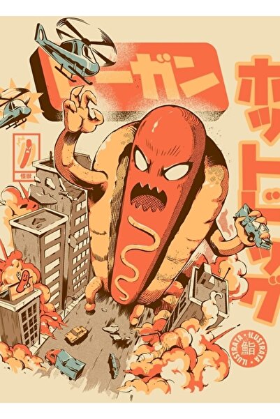 Universal Poster decorativ din lemn cu hot dog, excelent