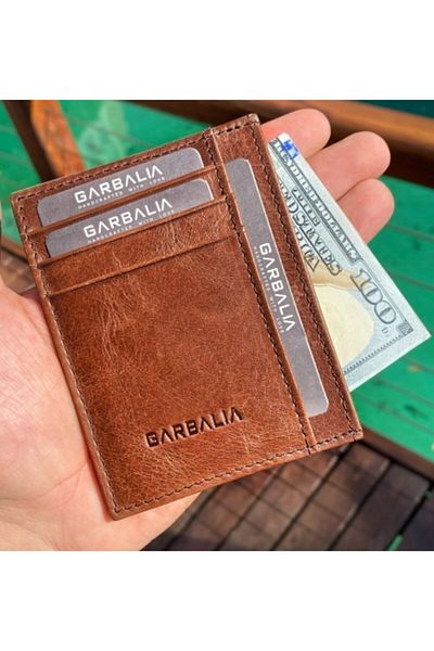 Garbalia Унисекс кафяв медальон Crazy кожен портфейл с тънък държач за карти