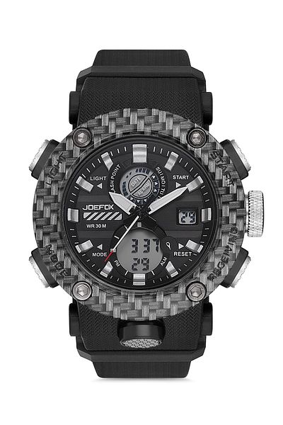 Joefox Men's Wristwatch Digital Analog Silicone Cord Black 1028