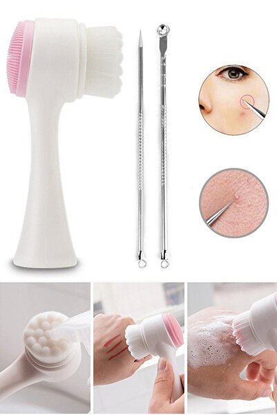 QNİAY Double Sided Facial Makeup Removal Brush + 2 Needle Set