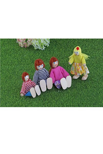PİRAMİGO 4 Kişi Mutlu Aile Bebek Seti Ahşap Oynar Kukla