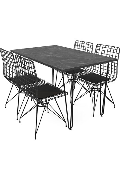 UFUK MOBİLYA Siyah Kaliteli Tel Sandalye Ve Masa