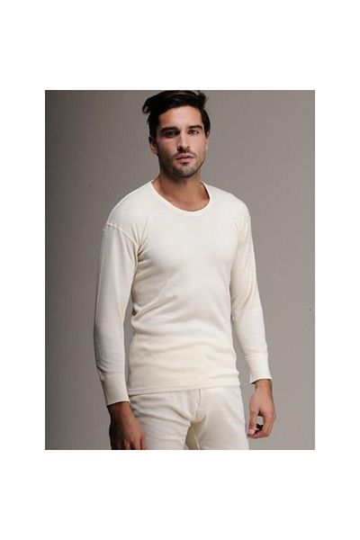 Hasyün Men's Beige Long Sleeve Wool Undershirt